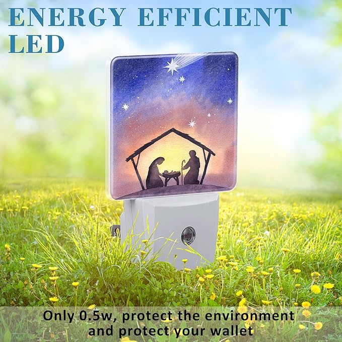 Birth of Jesus in Bethlehem Night Light Plug into Wall with Dusk to Dawn Sensor Cute Nightlight for Kid Girls Boys Women Men Room Decor, Hallway, Kitchen, Bathroom, Nursery, Stairs