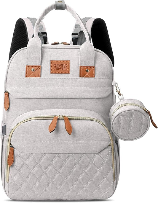 Diaper Bag Backpack, Large Diaper Bag with Changing Station, New Mom Gifts, Lightweight Waterproof Unisex Diaper Bag with Insulated Pockets and USB Charging Port, Beige
