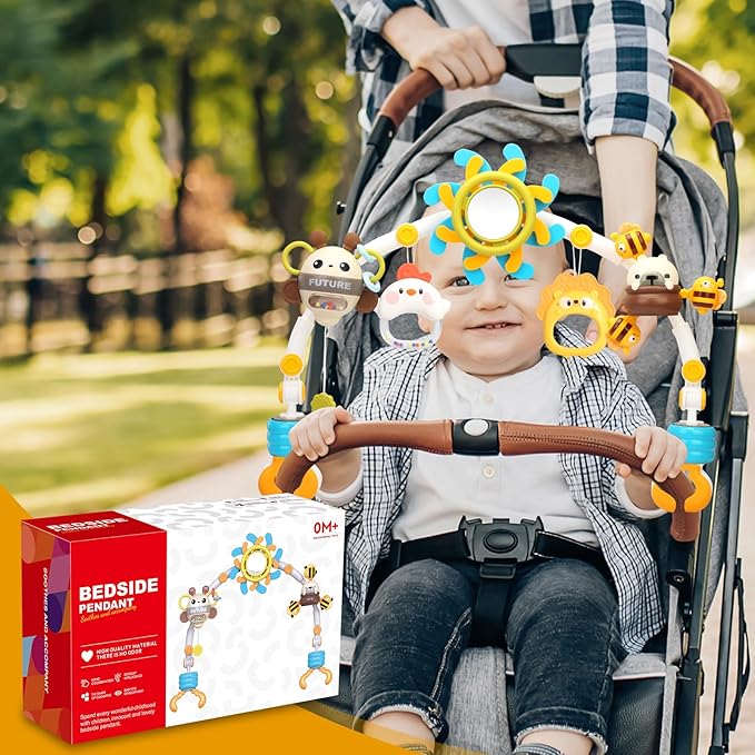 Caterbee Baby Bjorn Bouncer bar Toy, Pram Toy with Activity Travel Arch Bassinet Toys for Toddlers (Blue)