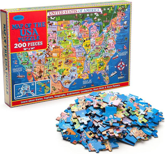 USA Map Puzzle for Kids - 200 Piece United States Puzzle - 50 States with Capitals for Kids Ages 4 and Up, America Jigsaw Puzzle Children’s Geography Puzzles Preschool Toys