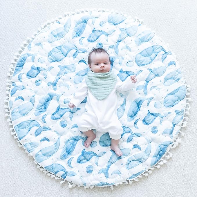 Crane Baby Activity Mat, Baby Play Mat Whale Print, Ocean Nursery Decor for Boys & Girls, Infant Tummy Time Floor, Ocean Nursery Decor, 40" x 40" (Pack of 6)