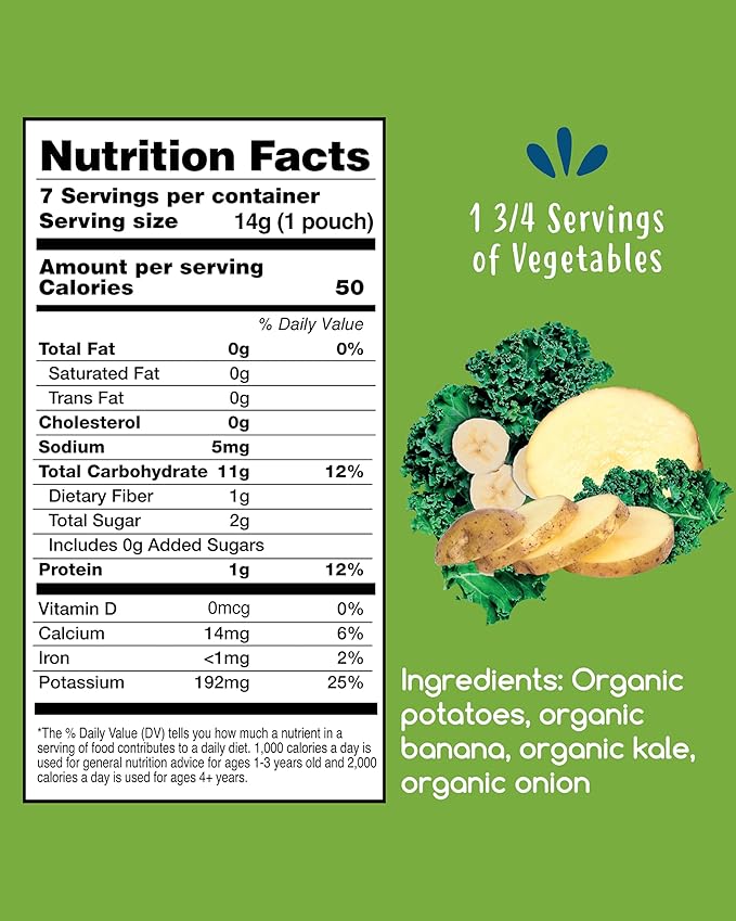 Amara Organic Baby Food - Stage 2 - Kale Potato - Baby Cereal to Mix With Breastmilk, Water or Baby Formula - Shelf Stable Baby Food Made from Organic Fruit and Veggies - 7 Pouches, 3.5oz Per Serving