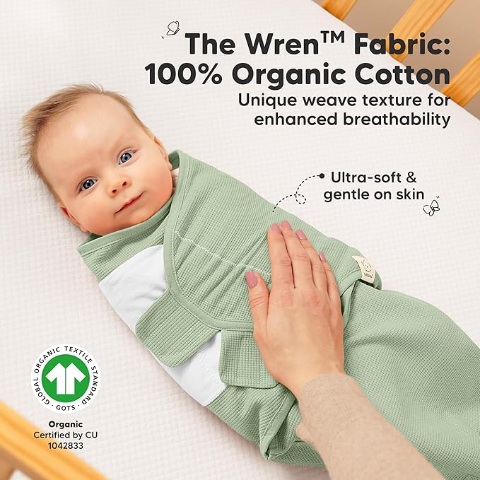 3-Pack Organic Swaddles for Newborns, Baby Sleep Sacks 0-3 Months - Baby Swaddle Wrap, Newborn Wearable Blanket, Infant Sleep Sack for Girls, Boys, Soft & Snug, Large Hook & Loop Closure (Willow)
