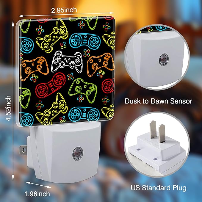 Gampad Gamer Night Lights Plug into Wall for Girls Boys Room, Night Lights LED Lamp with Dusk to Dawn Sensor Nightlight for Bedroom Kitchen Bathroom Hallway Home Wall Decor
