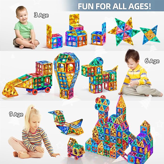 80 PCS Magnetism Blocks Tiles for Kids Ages 3 4 5 6 7 8+, Building Set for Toddlers 3-5 4-8, Stacking Blocks, Educational Construction Toy for Boys and Girls, Creative Play Birthday Gifts 2-4