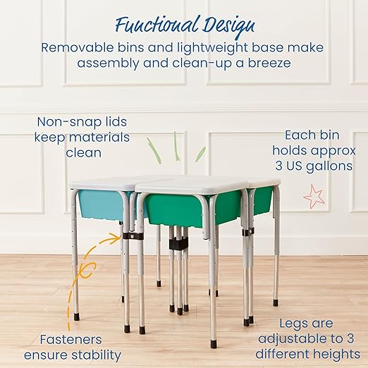 ECR4Kids 4-Station Sand and Water Adjustable Play Table, Sensory Bins, Seafoam/Emerald