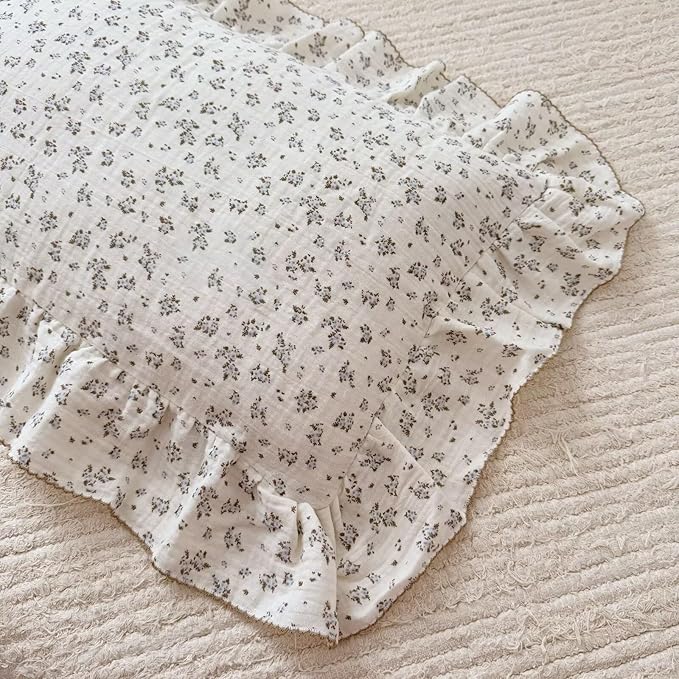 BuLuTu Blue Plumbago Floral Print Kids Pillowcases Fits Standard Size Pillow, Oeko-TEX Certified Muslin Cotton Children Pillow Case, Moisture-Wicking, Soft Breathable, 20"x26", 1 pc