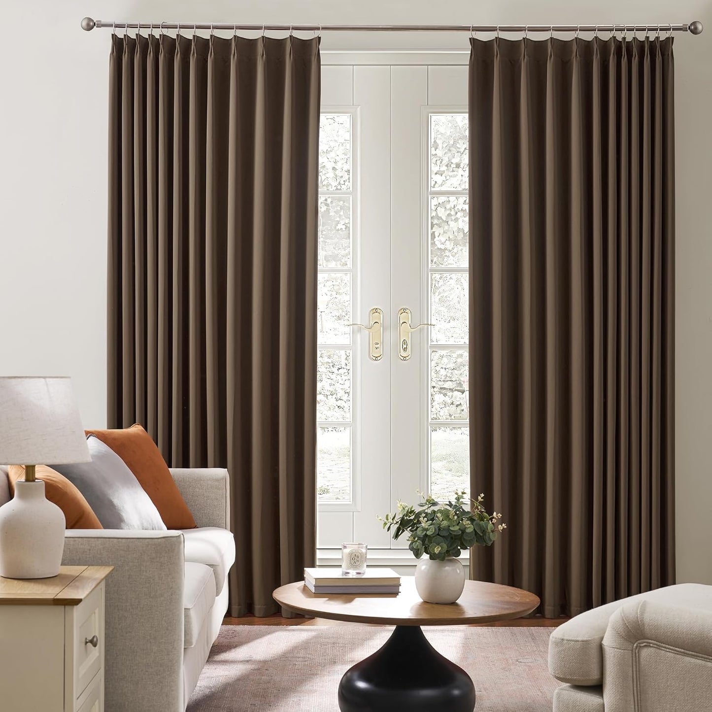 KEQIAOSUOCAI Pleated Blackout Curtains 45 Inches Long, Thermal Insulated Room Darkening Bedroom Drapes 2 Panels Set Burg Pinch Pleats Viral Curtains for Kids Room/Living Room(Brown,40"x 45"x 2 PCs)