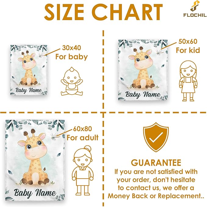 FLOCHIL Personalized Baby Blanket - Custom Baby Blanket with Name for Boys for Baby, Newborn Elephants Flush Fleece (30x40) Woodland
