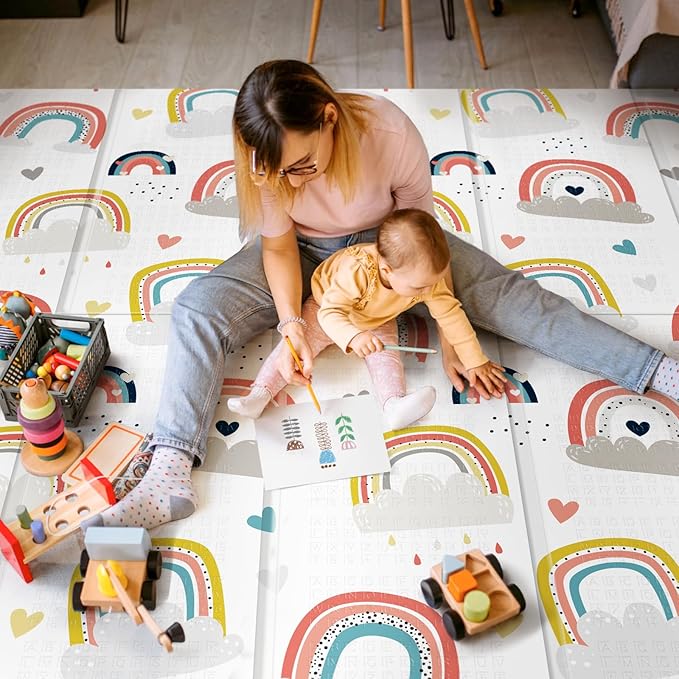 79x71 Extra Large Baby Play Mat for Floor, Foldable Foam Playmat for Babies 0-12 Months & Kids, Non-Toxic Waterproof Baby Mat for Floor, Thick Playpen Mat for Tummy Time Crawling