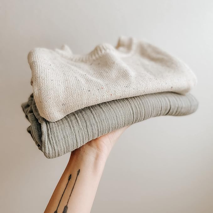 Ely's & Co. Muslin Swaddle Blanket 2-Pack — 100% Cotton Muslin Extra-Large Swaddle Blankets (47” x 47”) Watercolor Eucalyptus Print & Solid Sage