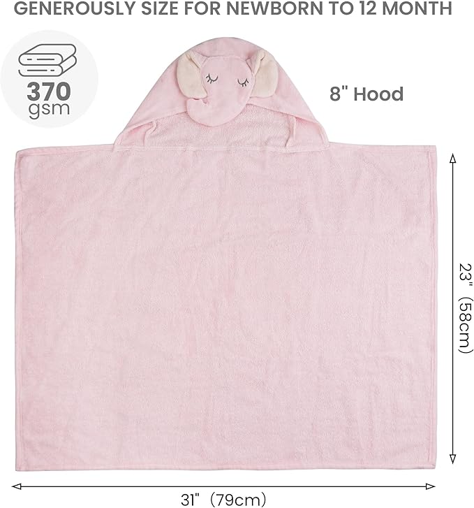 Viviland 2 Pack Hooded Baby Towels, Soft 100% Cotton Baby Bath Towels with Hood, Extra Thick and Absorbent, Essential for Newborns, Kids, Infants - Girls and Boys (Pink Elephant & Dog)
