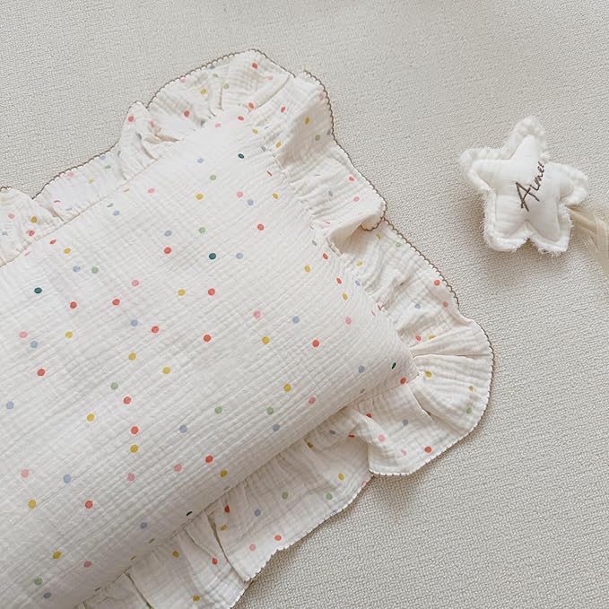 BuLuTu Kids Toddler Pillowcases Muslin Cotton Toddler Pillow Cases Colorful Dots Pattern, Girls Boys Bedding Pillow Covers, Soft Breathable Pillow Protector Envelope Closure,1 Piece,14"x20"