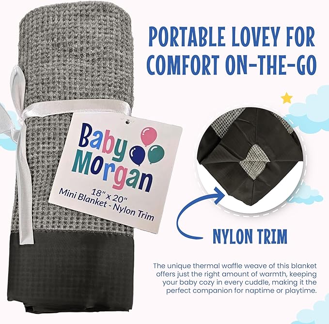 Thermal Waffle Knit Baby Blanket - Soft Breathable Mini Blanket for Newborns and Infants - Toddler Blankey for Strollers, Travel, Naptime, Nursery and More - 18" x 20" (Gray, Nylon Trim)