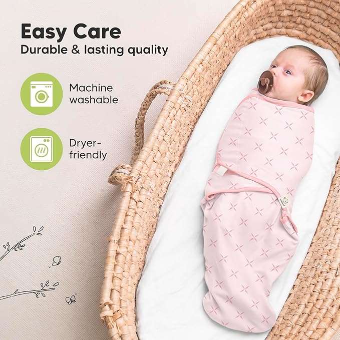 3-Pack Organic Baby Swaddle Sleep Sacks - Swaddles for Newborns, Infant 3-6 Months, Baby Girls, Boys, Soft & Snug Newborn Sleep Sack, Nursery Swaddling Blankets (Blossom, L)