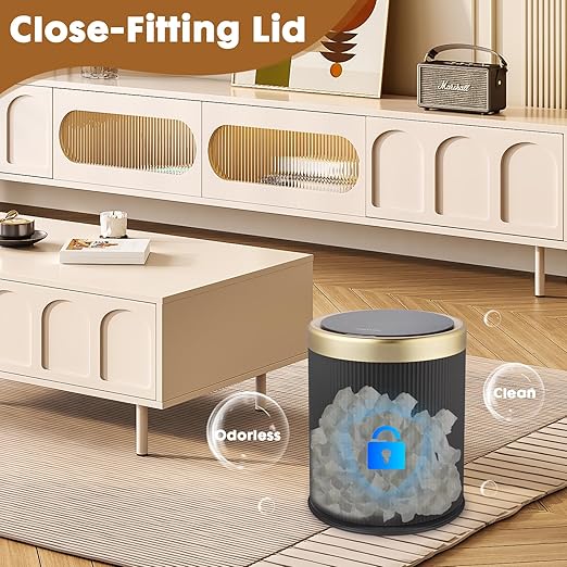 Automatic Bathroom Trash Cans Touchless, 3.7 Gallon Modern Motion Sensor Trash Can with Lid,Diaper Trash Bin,Plastic Smart Garbage Can Suitable for Toilet, Bedroom, Office, Kitchen -Dark Gray