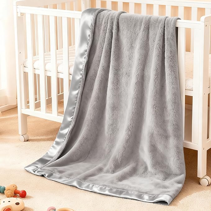 Pro Goleem Fleece Baby Blanket with 2 Inch Satin Trim Soft Plush Blanket for Boys and Girls for Babies Grey，30''x40''
