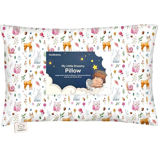 Toddler Pillow with Pillowcase - 13x18 My Little Dreamy Kids Travel Bed Pillows for Sleeping, Organic Cotton Small Pillowcase, Soft & Breathable, Machine Washable, Toddlers 2-5 Years Old (Forestland)