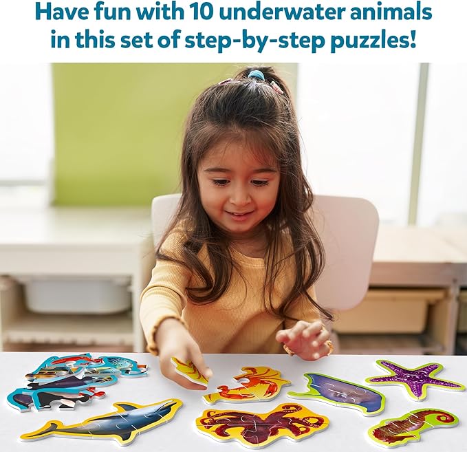 Skillmatics Step by Step Puzzles - 41 Piece Jigsaw & Toddler Puzzle, Montessori Educational Toy for Boys & Girls, Underwater Animals, Travel Friendly, Gifts for Kids Ages 3, 4, 5 and Up