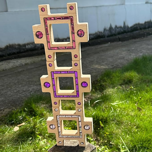 3PCS Wooden Purple Gem Acrylic Stacked Blocks, Colorful Trapezoidal Building Toys for Kids (3PCS Purple Set)