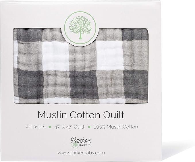 Parker Baby Muslin Blanket | 100% Soft Cotton Toddler Quilt & Baby Muslin Swaddle | Gender Neutral Design 47" x 47" Blanket