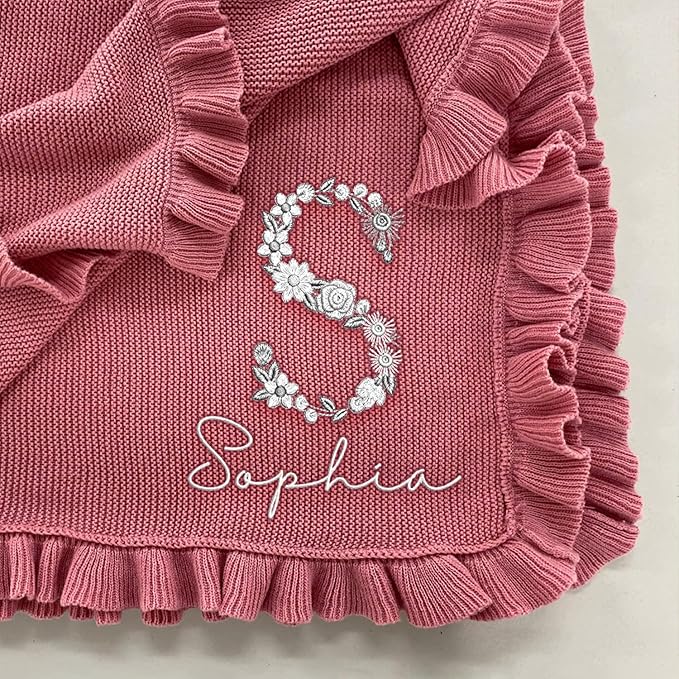 Luxury Custom Embroidered Knit Baby Blanket, Personalized Soft Breathable Cotton Knit Kids Blanket, Newborn Baby Gift, New Mom Gifts, Newborn Babys Girl & Boy Gift 1