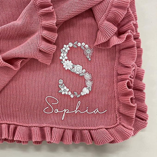 Luxury Custom Embroidered Knit Baby Blanket, Personalized Soft Breathable Cotton Knit Kids Blanket, Newborn Baby Gift, New Mom Gifts, Newborn Babys Girl & Boy Gift 1