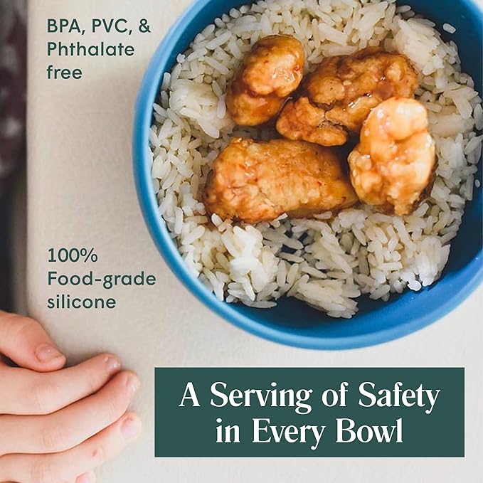 Simka Rose Baby Bowl and Spoon Set, Suction Bowls for Toddler, BPA-Free Silicone, Dishwasher and Microwave Safe (Peach)