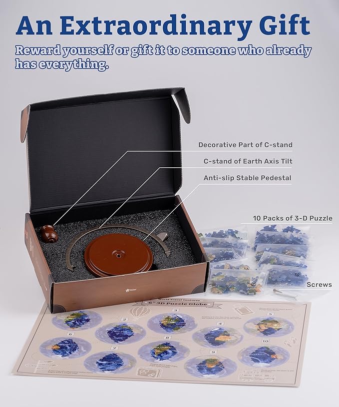 Pintoo 3-D Puzzle Globe Legendary Small 6" Earth Globe Decor with 240 Curved & Translucent Puzzle Pieces - Globes of The World for Unisex Adults, Explorers, Business, Home Decoration [A3752]