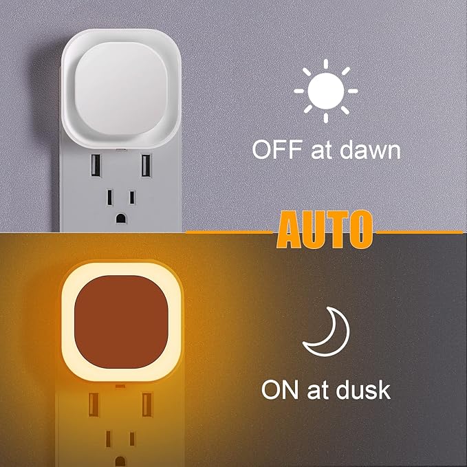 4 Pack Plug in Amber Night Light, Auto Dusk to Dawn, Soft Glow, Dimmable, Diffused Light, LED Lights for Bedroom, Kids, Bathroom, Sleep, Baby Nursery, Toddler, Hallway, Kitchen, Home Decor