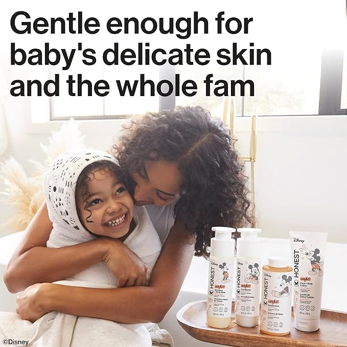 The Honest Company Foaming Bubble Bath | Gentle Enough for Baby | Dermatologist Tested, Tear-Free, Hypoallergenic | Disney’s Mickey Mouse Comfort Sweet Cream, 12 fl oz