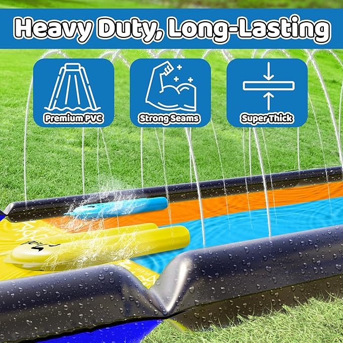 JAMBO XL Premium 20Ft Slip Splash and Slide with 2 Bodyboards, Heavy Duty Water Slide with Advanced 3-Way Water Sprinkler System, Backyard Waterslide, Splash Mat, Outdoor Water Toys n Slides for Kids