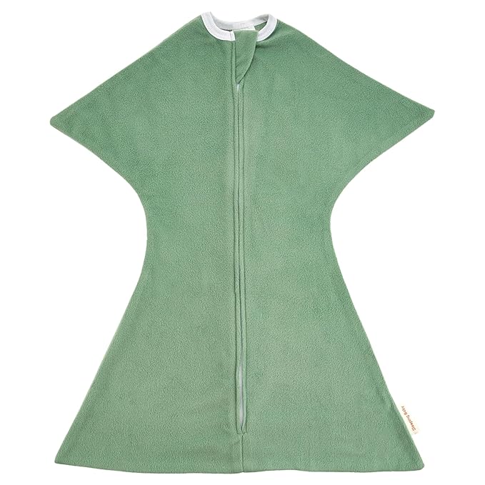 SleepingBaby Fleece Zipadee-Zip Transition Swaddle and Snuggle Strap Bundle - Roomy Baby Swaddle Blanket with Zipper Convenience and Wearable Blanket Accessory, Fleece Basil, Small (4-8 Month)