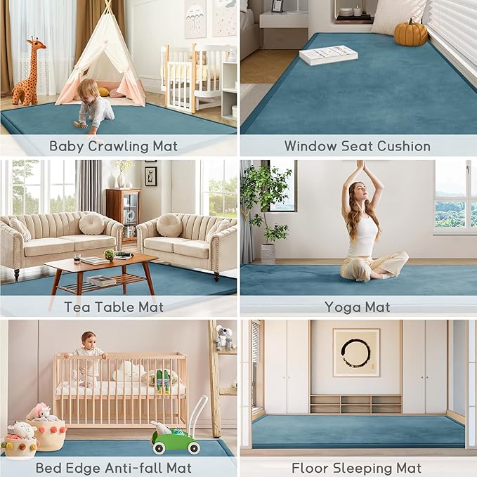 Baby Play Mat for Floor Tummy Time Mat Nursery Muscle Area Rug Playroom Rug Tatami 59"*59" Memory Foam 1.3" Thick Crawling For Babies,Toddlers, Infants, Kids,Floor(Green)