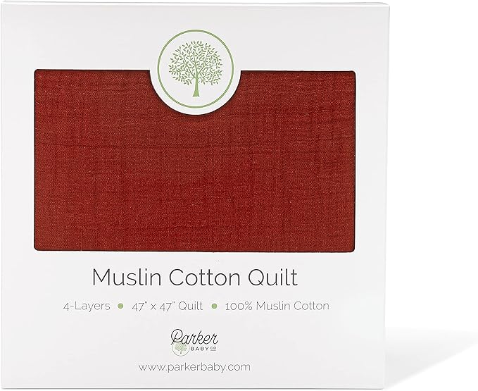 Parker Baby Muslin Blanket | 100% Soft Cotton Toddler Quilt & Baby Muslin Swaddle | Gender Neutral Design 47" x 47" Blanket