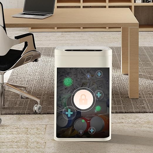 ELPHECO Stainless Steel Office Trash Can Motion Sensor Garbage Can Touchless Smart Trash Can Automatic Waste Bin for Kitchen, Office, Bathroom (Cream Beige, 6.6 Gallons), 2AA
