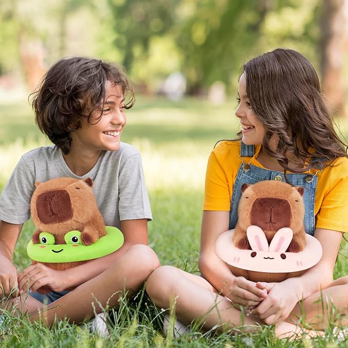 Achwishap Capybara Stuffed Animal,Soft Capybara Plush,Cute Plushies Kawaii Capybara Plush Toys,10” Plush Stuffed Toy with Frog Swimming Circle Plushie Birthday Gifts for Kids Adults