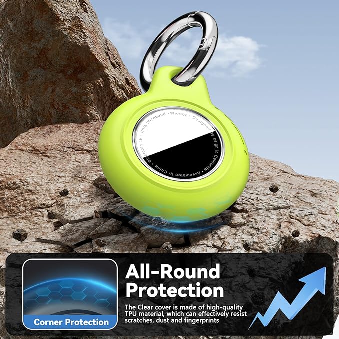 Upgrade Waterproof 2 Pack Airtags Holder with Apple Airtags Keychain, Hard PC Air Tag Case, Anti-Scratch & Shock Air tag Holder, Men's Women's Keyrings & Keychains-Black+Fluorescent Green