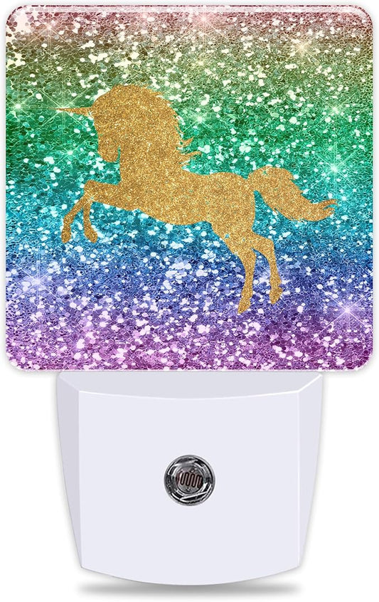 Sparkles Unicorn Night Lights Plug into Wall for Girls Boys Room, Night Lights LED Lamp with Dusk to Dawn Sensor Nightlight for Bedroom Kitchen Bathroom Hallway Home Wall Decor