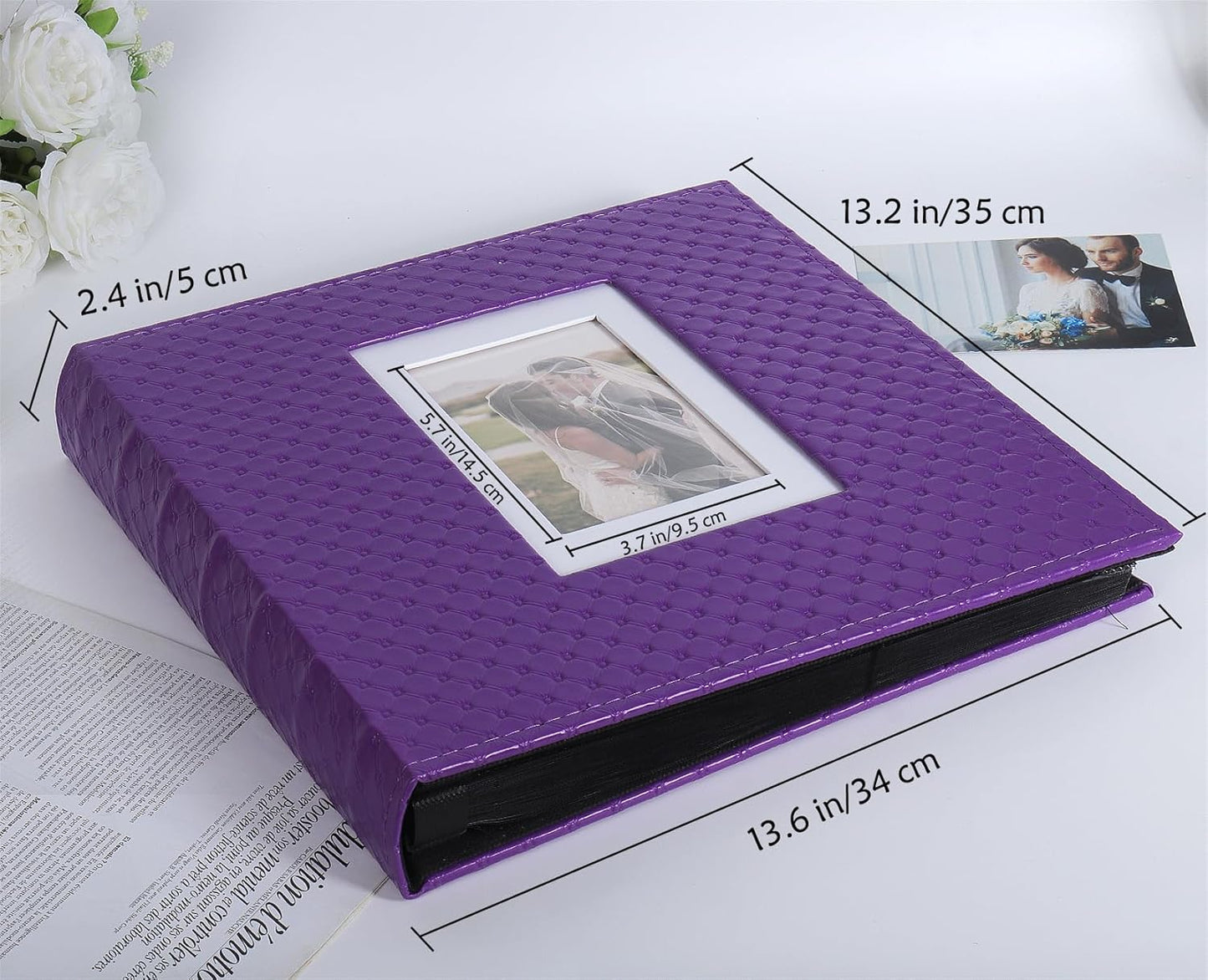 RECUTMS Photo Album 4x6 600 Photos Black Inner Page Button Grain Leather Large Capacity Pockets Pictures Album Birthday Christmas Wedding Anniversary (Purple)