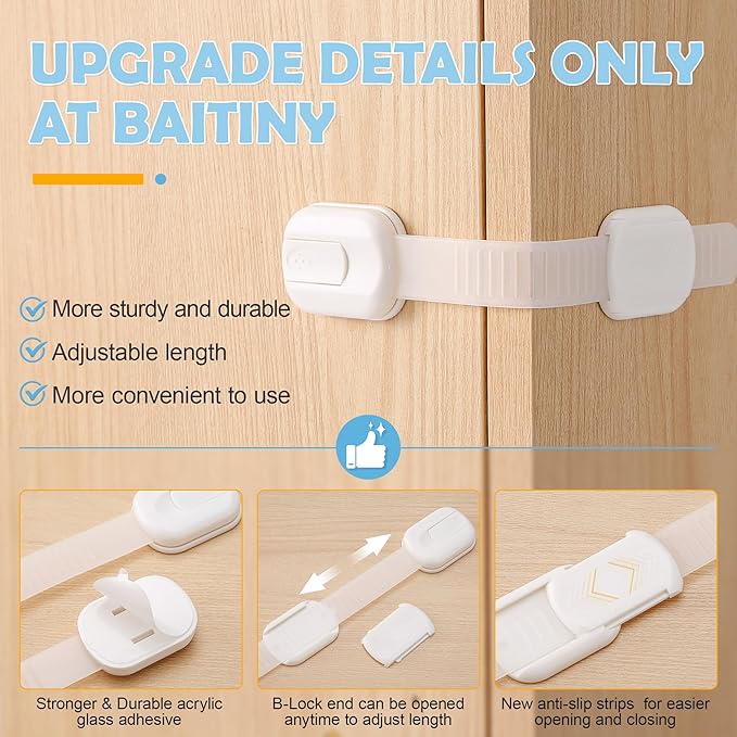 Baby Safety Strap Locks Child Safety Cabinet Proofing Child Proof Drawer Locks, Multi-Purpose Easy Install, White