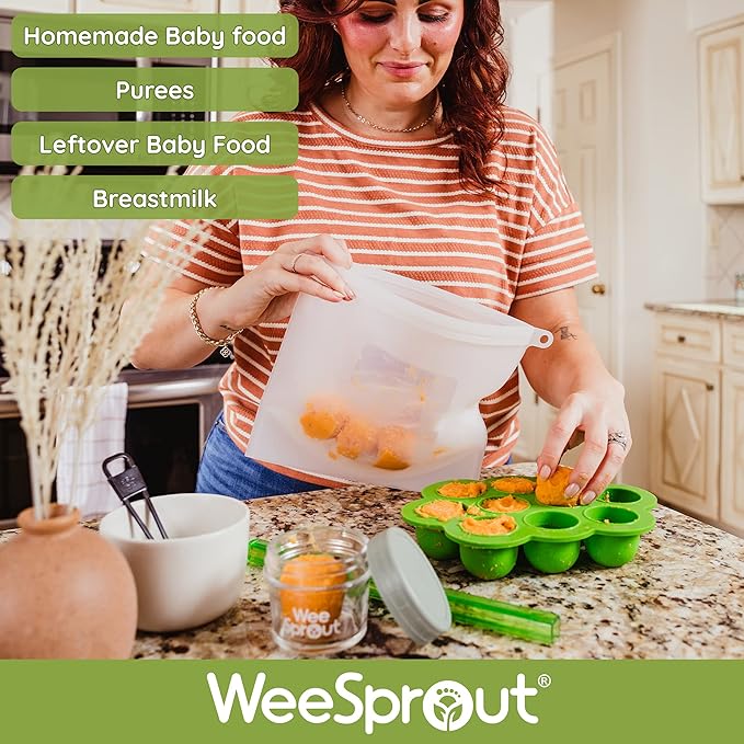 WeeSprout Silicone Freezer Tray with Clip on Lid Perfect Food Storage Container for Homemade Baby Food, Vegetable, Fruit Purees, and Breast Milk (Bright Orange, Ten 1.5 Ounce Sections)