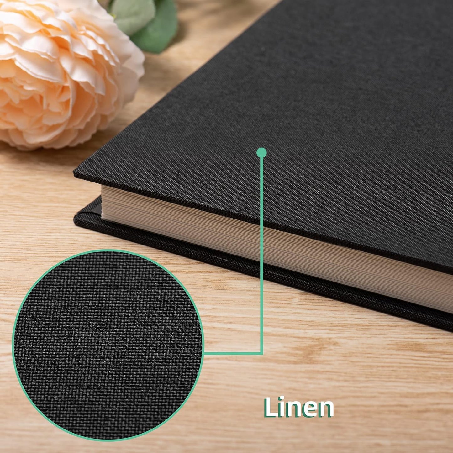 Large Photo Album Self Adhesive Scrapbook Album for 4×6 5×7 8×10 Pictures DIY Magnetic Linen Cover Album 60 Pages for Family Wedding Gifts with Metal Pen and Plastic Board