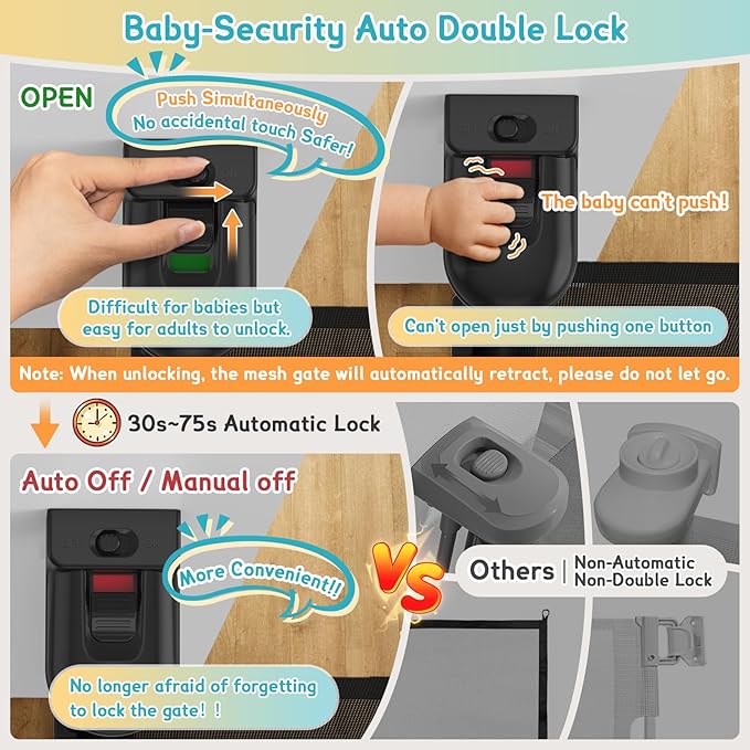 180'' Retractable Baby Gates Extra Wide,42" Extra Tall Retractable Dog Gate for Doorways,Safety Upgrade 15 Foot Extra Long Retractable Baby Gate for Stairs, Black Indoor/Outdoor Retractable Gate