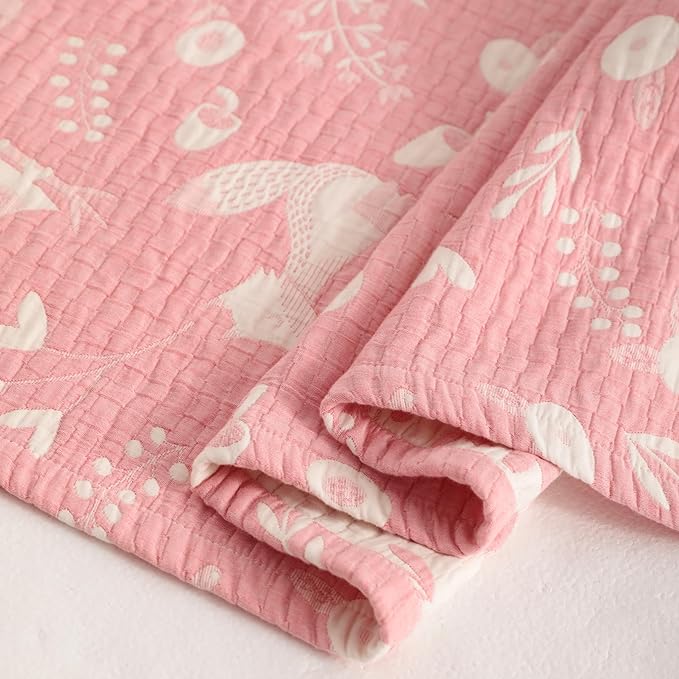 NTBAY 3 Layer Toddler Blanket, Muslin Cotton Jacquard Bed Blankets, Lightweight Thermal Baby Blanket, Super Soft and Warm Crib Blanket for All Seasons, Decoration Gift, 30"x40", Pink Owl