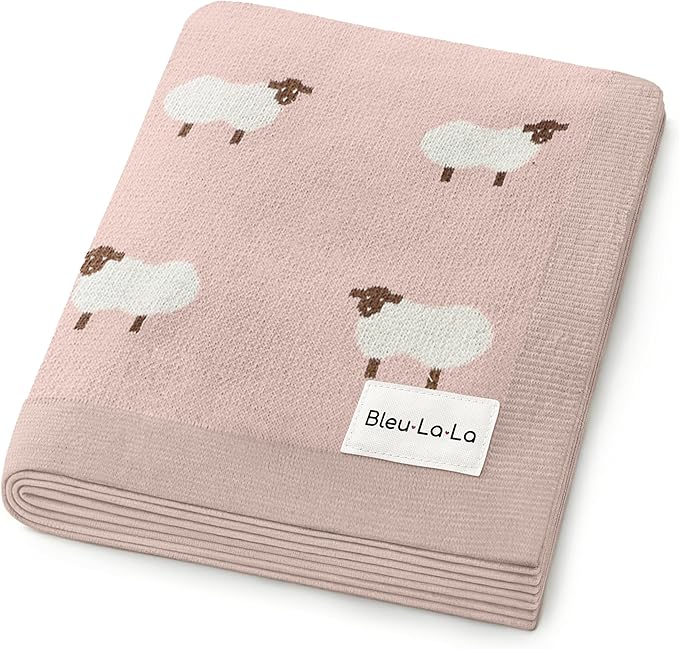 Luxury Knit Baby Receiving Blanket - 100% Cotton Soft Cozy Lightweight Receiving Swaddler Blanket for Shower Gift Registry for Newborns Infants Toddlers (Sheep - Light Pink)