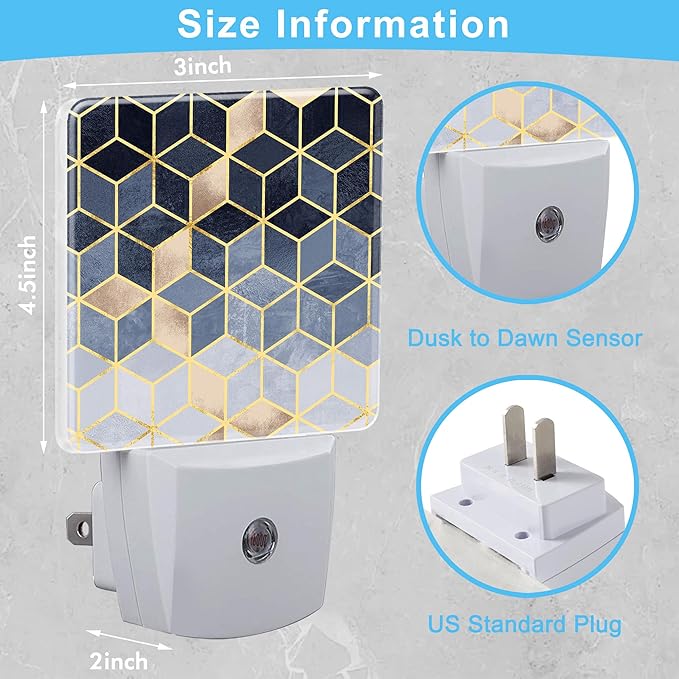 Blue Gradient Cubes Plug in Night Light with Auto Dusk to Dawn Sensor,Abstract Night Lights for Boys Girls Bedroom Bathroom Hallway Kids Room Gifts