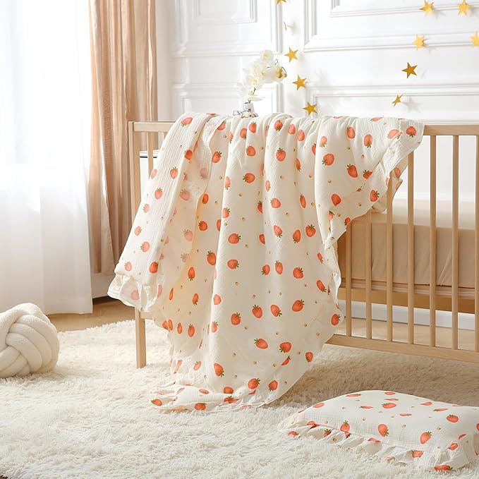 100% Cotton Muslin Crib Comforter/Quilt,Ultra Soft Cozy Reversible Baby Blanket,All Season Toddler Blankets for Boys and Girls, Machine Washable,41"x48"