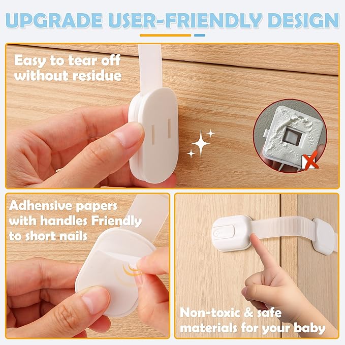 Baby Safety Strap Locks Child Safety Cabinet Proofing Child Proof Drawer Locks, Multi-Purpose Easy Install, White