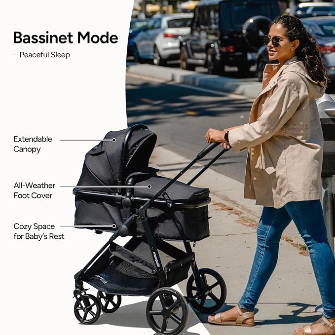 Mompush Wiz 2 in 1 Baby Stroller with Bassinet Mode, Convertible Infant Stroller for Newborn and Toddler with Reversible Seat and Large UPF 50+ Canopy